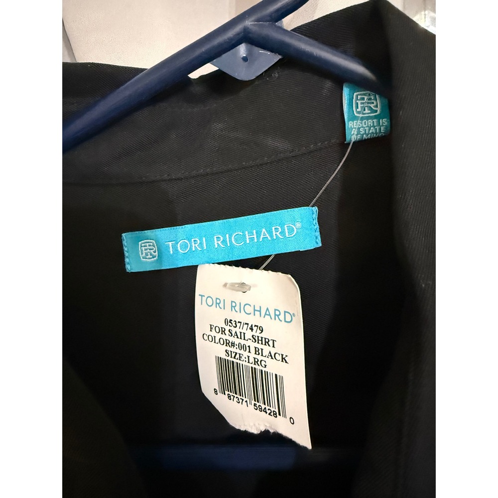 Tori Richard Mens For Sail-Shrt Black Embroidered Sailboat Camp Shirt Large NWT - Picture 2 of 4
